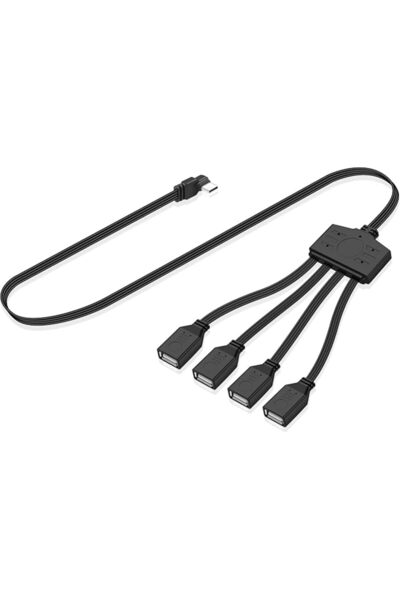 TERRIFI Flat Type-C to Multi USB A Splitter Cable 90°Angle, Male 4 Female 2.0...
