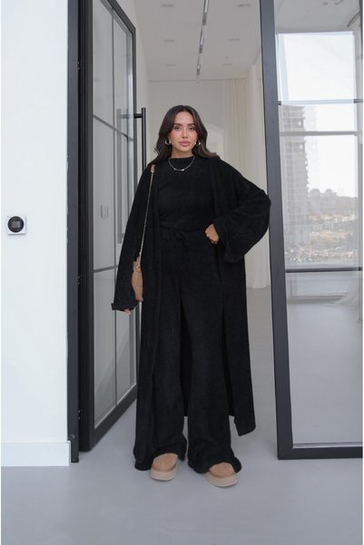 Havoş Siyah Yumoş Bluz Pantolon Kimono Takım