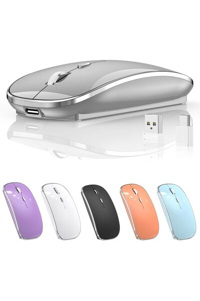 GENERAL فأرة لاسلكية هالبيلت قابلة للشحن محمولة صامتة بمنفذ USB ونوع C مزدوج ...