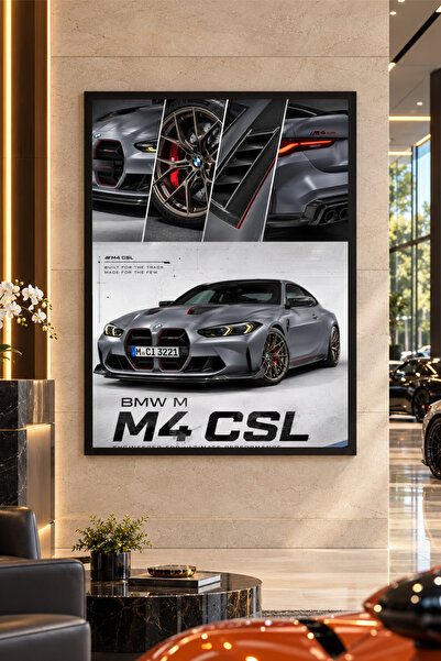 Kessy Home Studio BMW M4 CSL Siyah Çerçeveli Araba Tablosu Genç Odası Fineart...