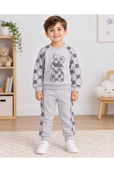 krm kerem bebe 2-Piece Children's Set with Rabbit Patterned Pockets and Silk ...