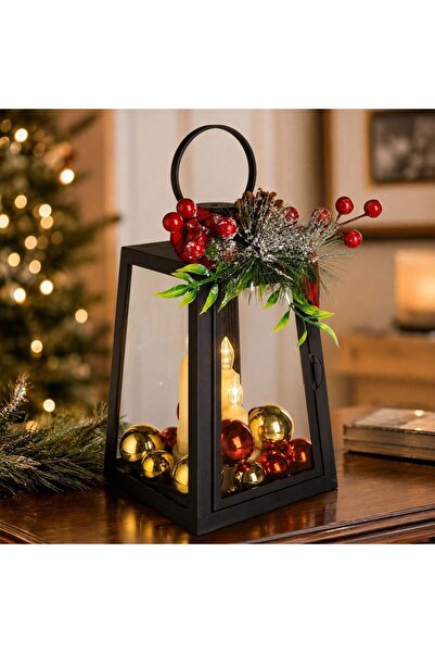OEM Decoratiune de Craciun Felinar cu Lumanari LED si Globuri 14x14x23,5cm