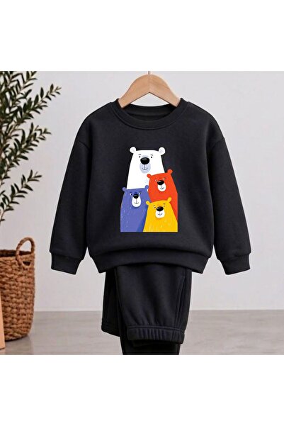 playwear Team Sweatshirt Bear Triple Printed Girls' and Boys' Crew Neck Sweat...