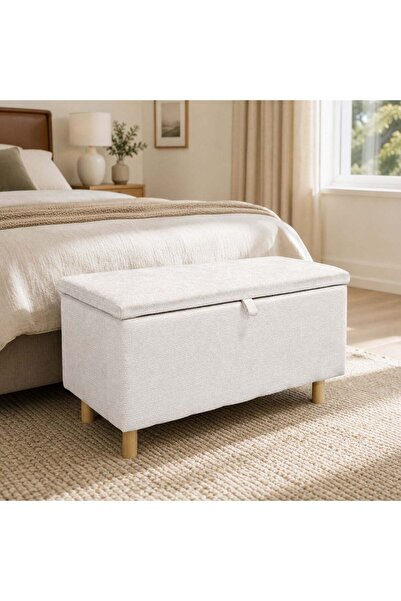 OEM Taburet Bej Chenille cu Spatiu de Depozitare - 85x40x40cm