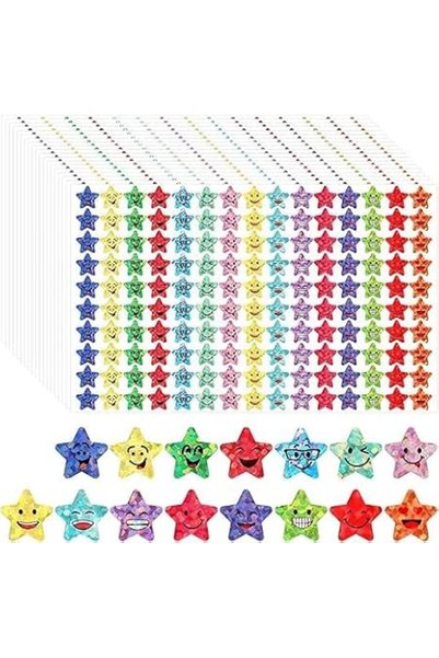 GENERAL 6750 Glitter Star Stickers for Kids, 15 Designs Smile Face Reward Sti...