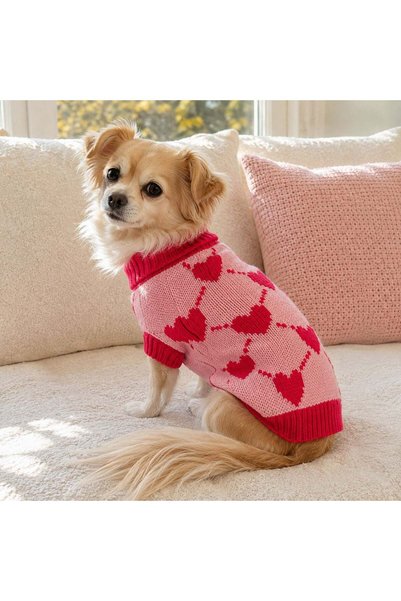 OEM Pulover Roz cu Inimi Rosii pentru Animale de Companie Large