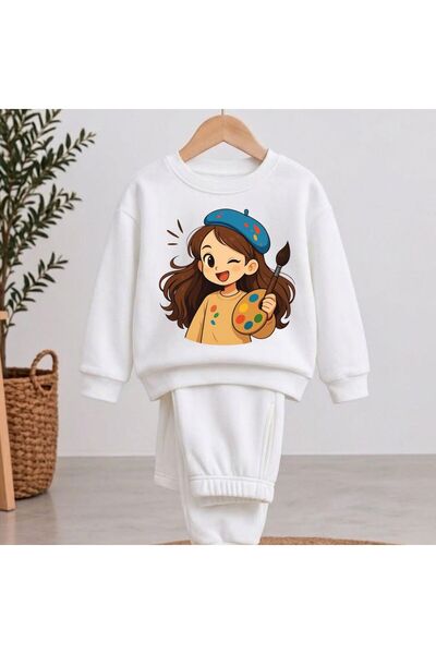 playwear Team Sweatshirt Painter Photo Printed Girls Boys Crew Neck