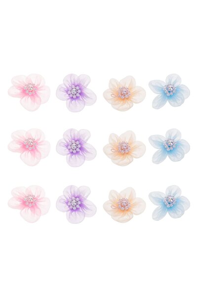 OEM Set Flori Decorative din Tul de Diferite Culori cu Margele Ø3.5cm - 12buc