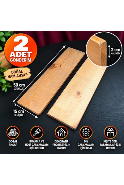 Home 2’li Ham Ahşap Plaka Seti 50x15x2 cm – Doğal Ahşap Hobi Tahtası, Boyama,...