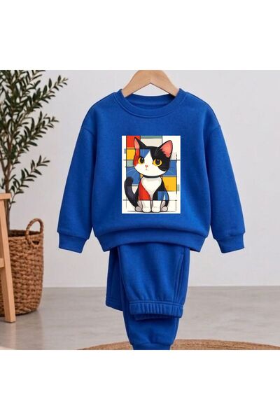 playwear Hanorac de echipă cu imprimeu Wall Cat pentru fete și băieți, cu gât...