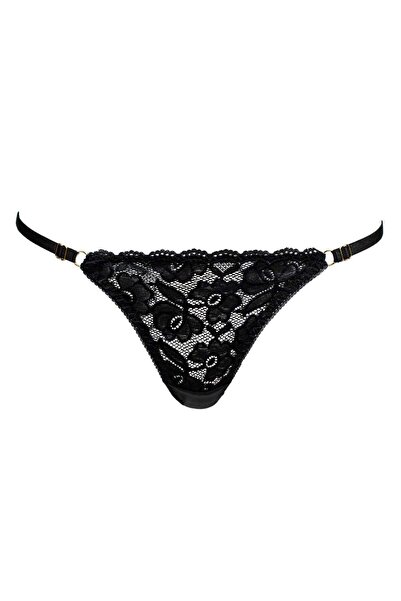 OEM Chiloti Dama String Negri cu Dantela Elastice Reglabile One Size