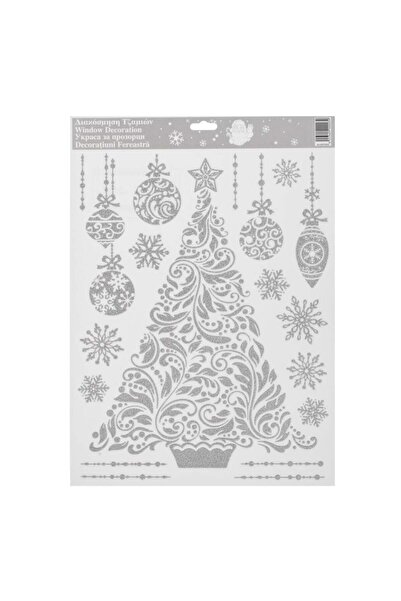 OEM Autocolante Decorative de Craciun Brad Globuri Fulgi Glitter Argintiu 30x...