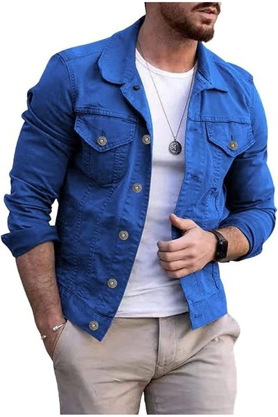 CHARTOU Men's Denim Jacket Casual Regular Fit Button Down Long Sleeve Jean Tr...
