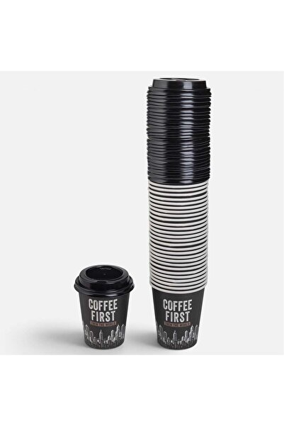 OEM Set 30 Pahare din Carton Black City cu Capac Negru 270ml