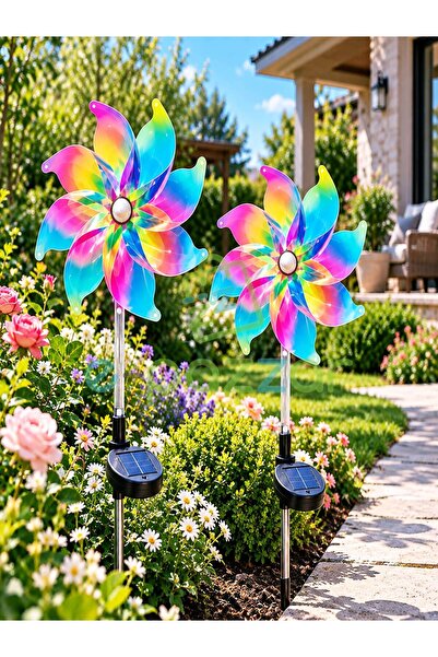 epazzar 4 Adet Hologramlı 8 Fonksiyon Multicolor Rüzgar Gülü Solar Panelli Bahçe Veranda Aydınlatma Led Işık