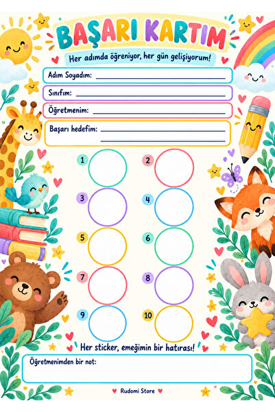 Öğretmen Kişiselleştirilebilir 10 adet Öğrenci Başarı Kartı ve 10 Adet Ödül Stickerı – Öğretmen Motivasyon Seti