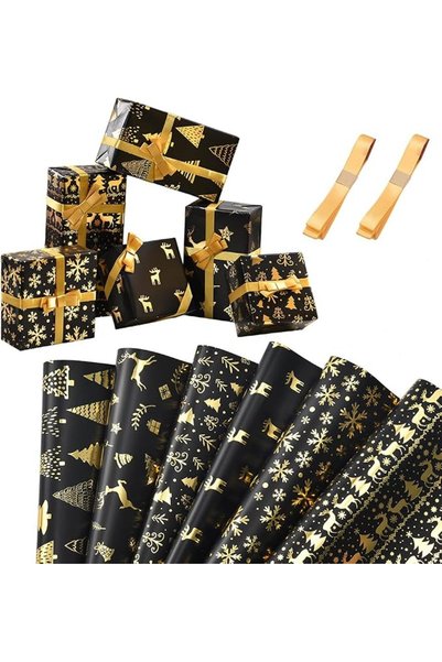 Goodern Christmas Wrapping Paper Set,6 Sheets Party Box Gift Packing Paper Ro...