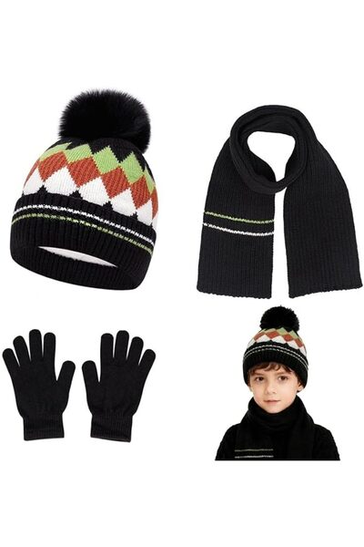 KASTWAVE Winter Beanie Hat Scarf Gloves Set for Boys Girls, Kids Toddlers Kni...