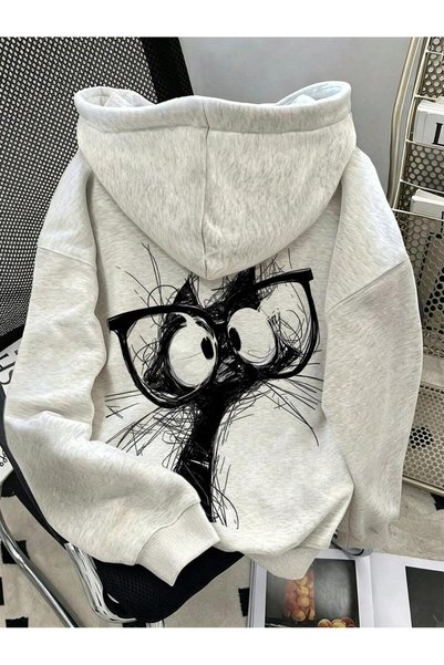 modaberry Mačka sa sivim naočarima, crtani sweatshirt - majica sa kapuljačom ...