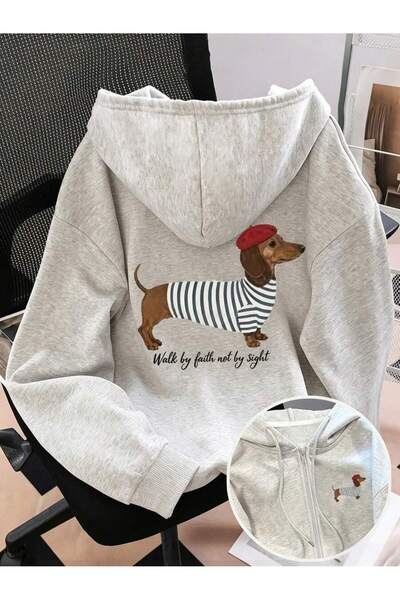 modaberry Cute Dog Sweatshirt Zip-Up Cardigan - Printed Oversized Winter Hood...