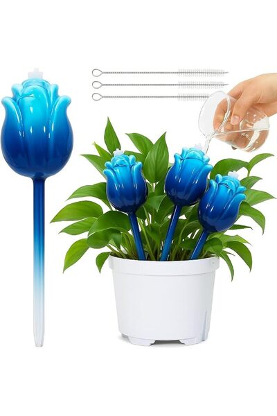 AZONEE Plant Watering Globes 3Pcs, 300 mL Blue Rose Glass Self-Watering Bulbs...