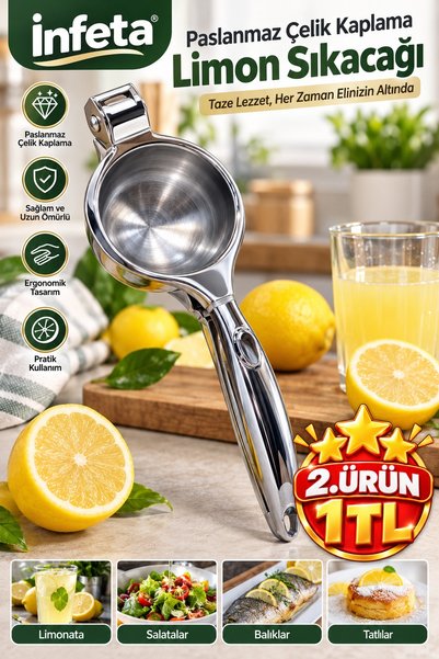 İnfeta Metal Lemon Squeezer Stainless Steel Plated Luxury Cast Manual Citrus ...
