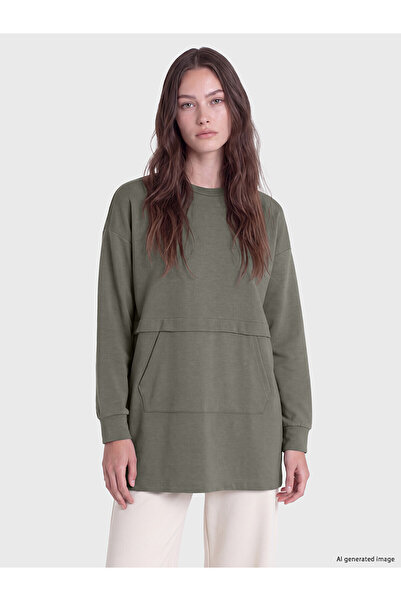 TexX Store Kalitesi LCW Modest Yeşil İnterlok Düz Rahat & Relax Kadın Sweatshirt Tunik