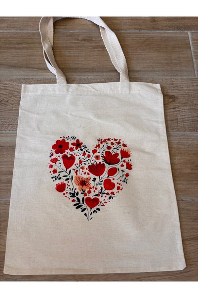 BİLGENS BUTİK Natural Cotton Raw Fabric Figure Printed Practical Bag (35X41 cm)