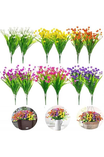Generic زهور صناعية، 12 باقة من الزهور الاصطناعية بـ 6 ألوان، نباتات شجيرات ص...