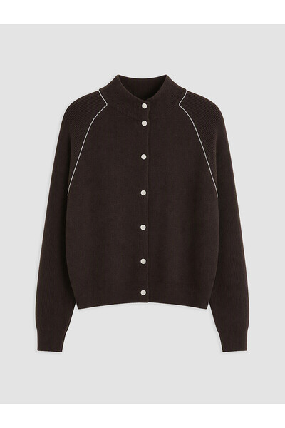 LC Waikiki Lcw Modest Brown Knitwear Plain Women's Cardigan with Nevavm Diffe...