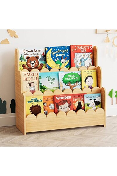 GENERAL Gogoya 3-Tier Scalloped Bookshelf, Montessori Bookcase for Toddlers, ...