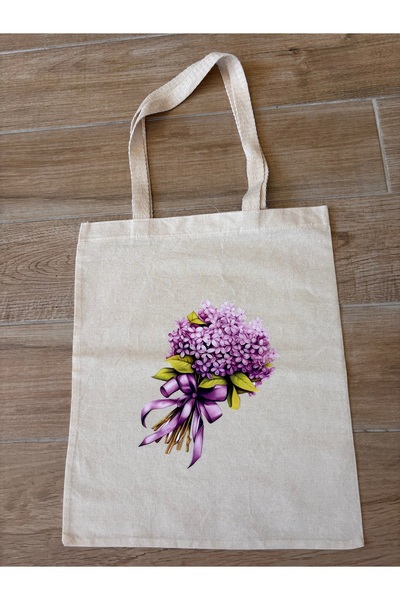 BİLGENS BUTİK Natural Cotton Raw Fabric Figure Printed Practical Bag (35X41 cm)