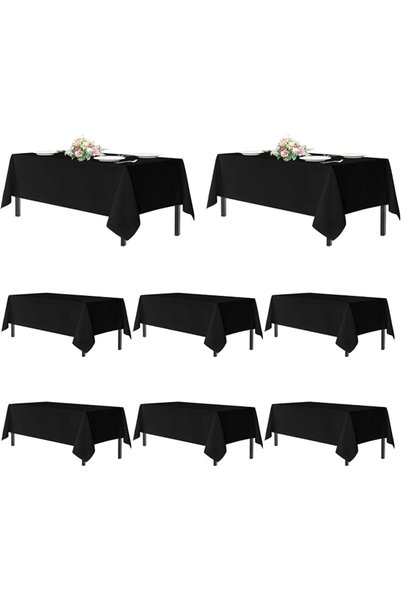 ALMEKAQUZ Set of 8 Black Tablecloths, 60 X 102-Inch Rectangular Tablecloths, ...