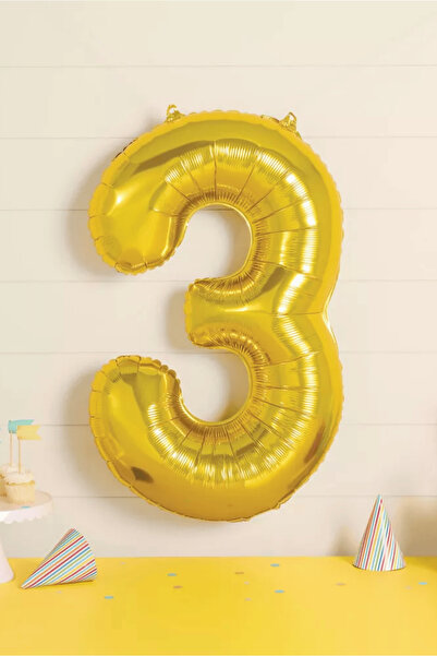 Altın 3 Rakam Folyo Balon 76 cm 34 İnç 3 Yaş Doğum Günü Süsü 1 Adet