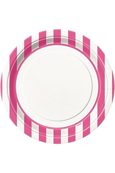Unique Party 38025 - 23cm Hot Pink Striped Party Plates, Pack of 8