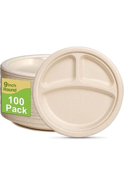 NALACAL 100PCS Compartment Paper Plates, 9 inch Disposable Plates with Divide...