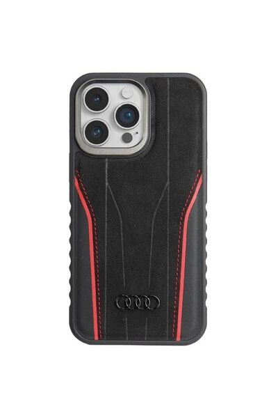 Audi Husă din piele naturală cu MagSafe pentru iPhone 15 Pro Max - negru și roșu