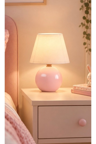 burenze Pinky Abajur Krem Şapkalı E-27 Duy Pembe Abajur Metal Gövde