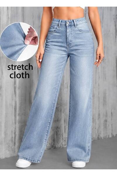 hies Blue Snow Women's High Waist Palazzo Jeans, Lycra Wide Leg Loose Pants -...