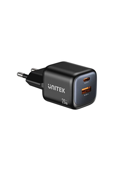 Unitek 2X ÎNCĂRCĂTOR DE PERETE GAN USB-C & USB-A 20W NEGRU