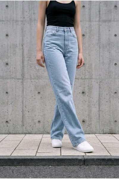 hies Blue Snow Women's High Waist Palazzo Jeans, Lycra Wide Leg Loose Pants - Quality Fabric, Durable Stitching, Special Washing