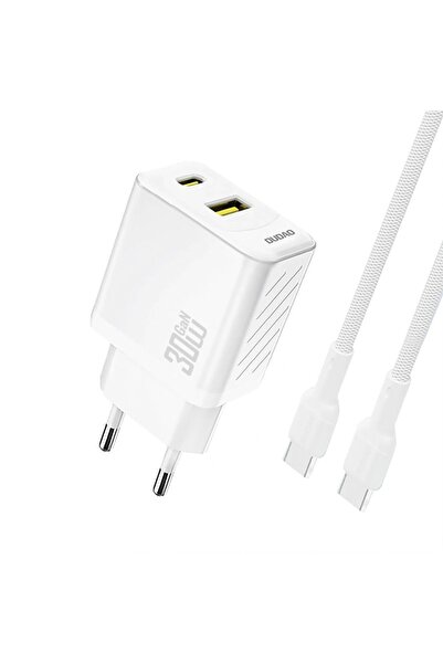 DUDAO A27TCEU PD 30W GaN Încărcător de perete USB-A USB-C cu cablu USB-C - Alb