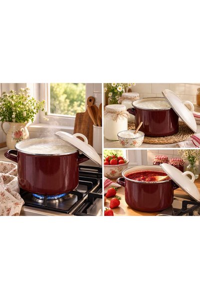EBRULİEMAYE Brown Speckled Enamel Deep Stockpot 5.75-Quart Milk Yogurt Soup Pot