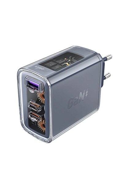 Acefast Încărcător GaN 65W 3 porturi (1xUSB, 2xUSB C) gri (A45)