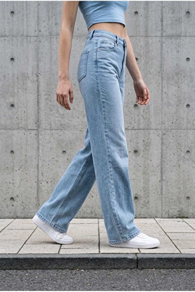 hies Blue Snow Women's High Waist Palazzo Jeans, Lycra Wide Leg Loose Pants - Quality Fabric, Durable Stitching, Special Washing