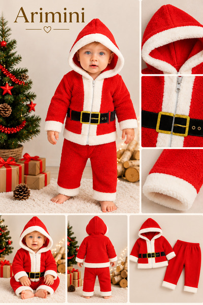 Arı Bebe Santa Claus Costume Welsoft Hooded 2-Piece Set