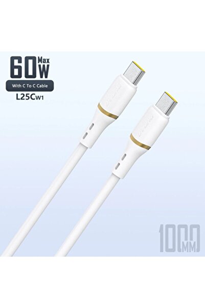 DUDAO L25C Cablu de silicon USB-C la USB-C 60W 1m - Alb