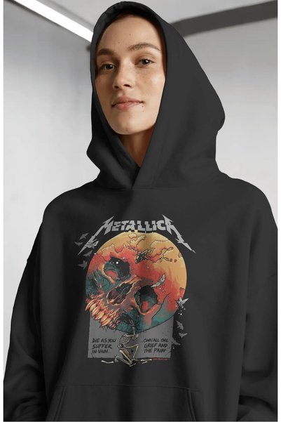 SEVBANO Hanorac premium oversize unisex cu imprimeu frontal Metallica Rock Me...