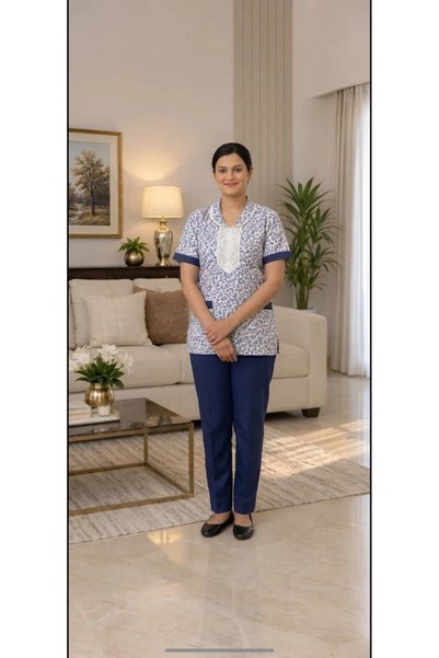rivone Housemaid uniform with a modern pattern – elegance befitting your home