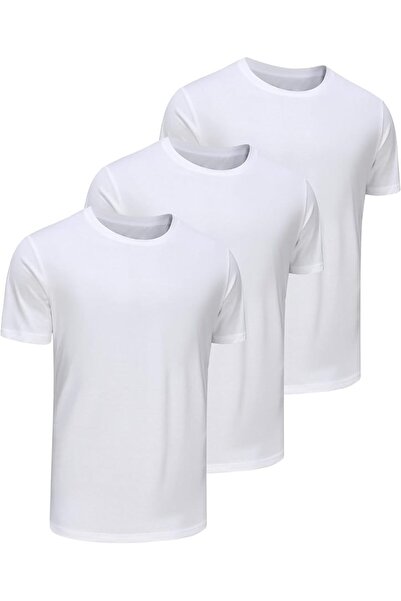 GENERAL Men's T shirt Short Sleeve Cotton Crew Neck 3 Pack Plain Basic T-shir...